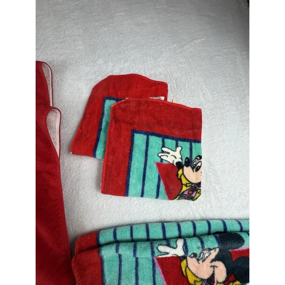 Vintage Mickey Mouse Disney Bath Towel Set Franco Hand Towel & Wash Rag 6 Piece
